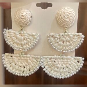 Macy’s ON 34th Mixed Woven & Faux Pearl Tower Drop Earrings NWT